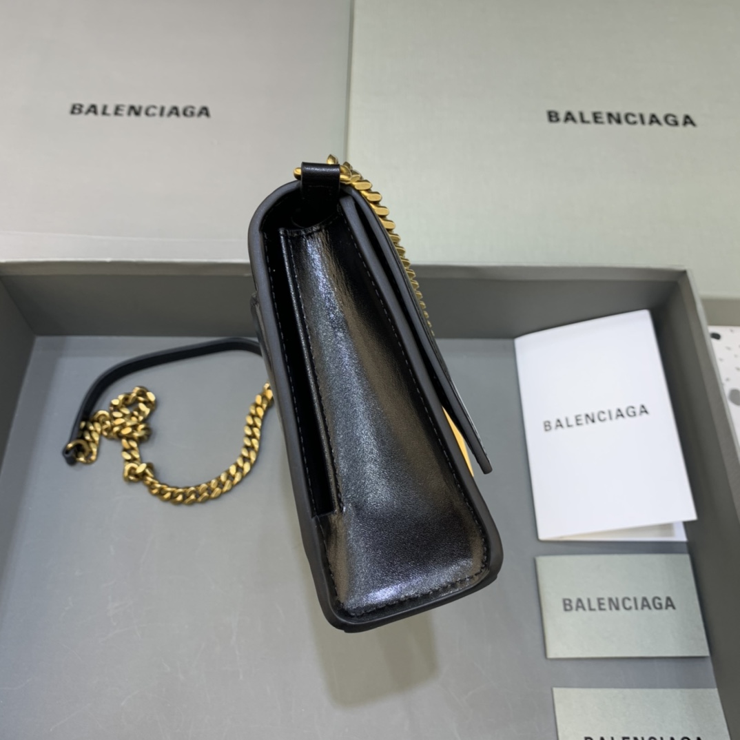 Balenciaga Big Hourglass Wallet With Chain Shoulder Bag Black